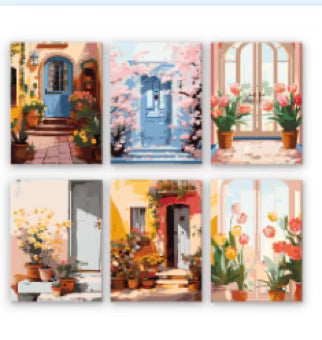 Mini Malen-nach-Zahlen-Set – „Romantische Türen & Fenster“ (6 Motive, 15x20 cm) 🎨🏡