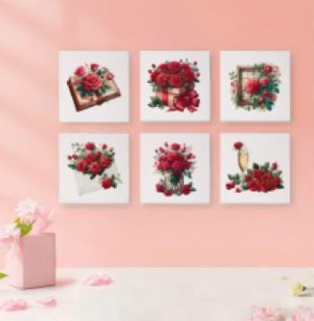 Mini Malen-nach-Zahlen-Set – „Romantische Rosen“ (6 Motive, 15x15 cm) 🌹💕🎨