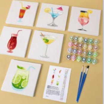 Mini Malen-nach-Zahlen-Set – „Cocktail-Kunst“ (6 Motive, 15x15 cm)