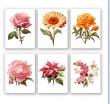 Mini Malen-nach-Zahlen-Set – „Blütenzauber“ (6 Motive, 15x20 cm)