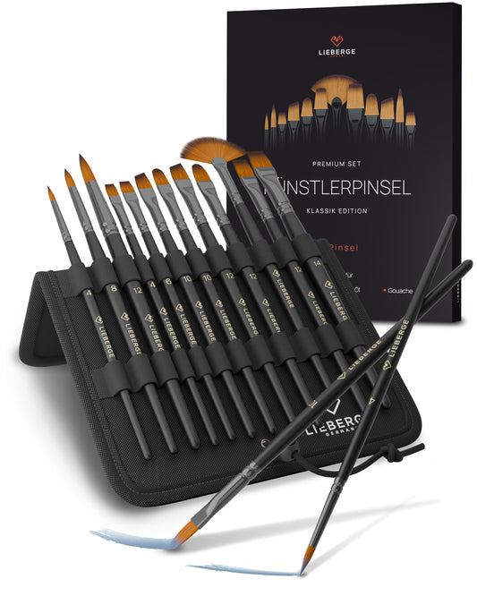 LIEBERGE Künstlerpinsel-Set KLASSIK (12 Pinsel) im Aufstell-Etui