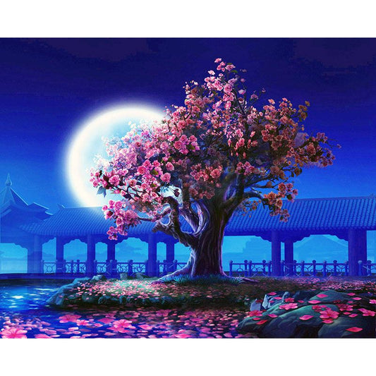 Malen nach Zahlen - Blühender Baum im Mondlicht Der Malennachzahlen shop 
