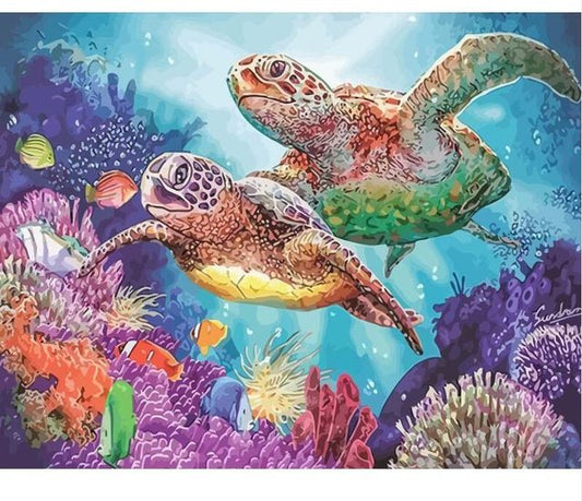 Malen nach Zahlen - Meeresschildkröten im Riff Der Malennachzahlen shop 