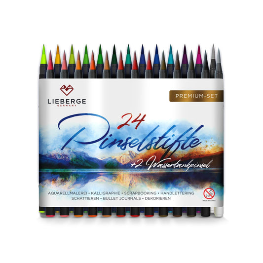 LIEBERGE Pinselstifte-Set (24 Stifte & 2 Wassertankpinsel)