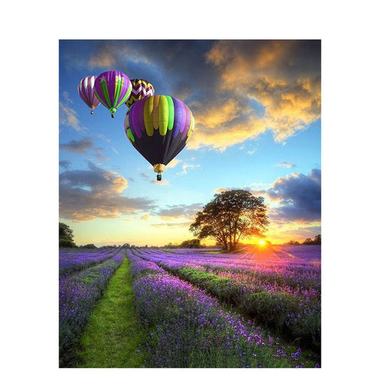 Malen nach Zahlen - Lavendel mit Heißluftballons Der Malennachzahlen shop 