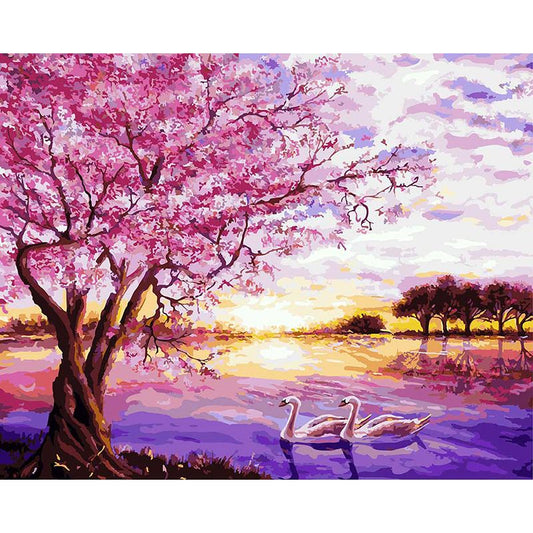 Malen nach Zahlen - Rosa Baum Am See Der Malennachzahlen shop 